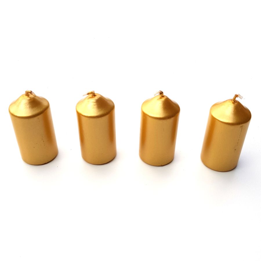 Svíčka adventní 40x60mm metalická zlatá 4ks