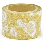 Lepící paska WASHI 30mmx5m glitr strdce na zlaté