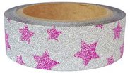 Lepící paska WASHI 15mmx5m glitr růžové hvězdy