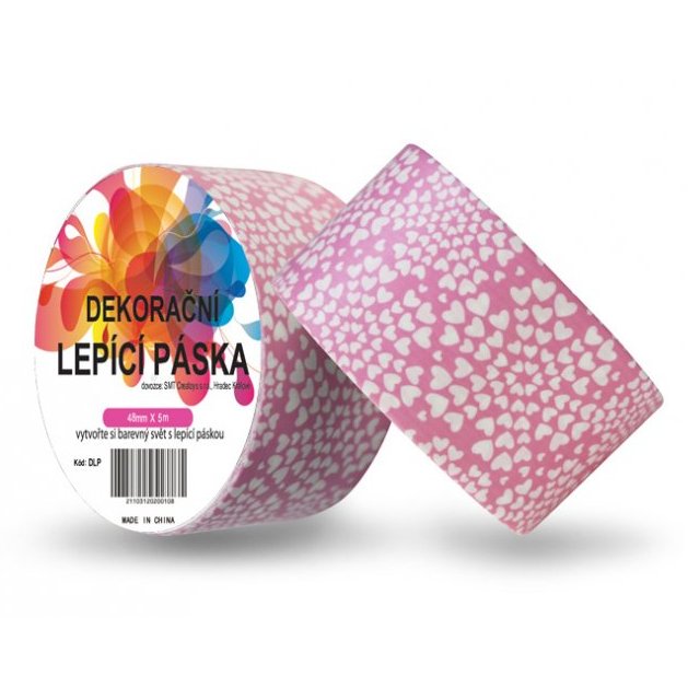 Páska DUCT TAPE 48mmx5m Srdíčka na růžové