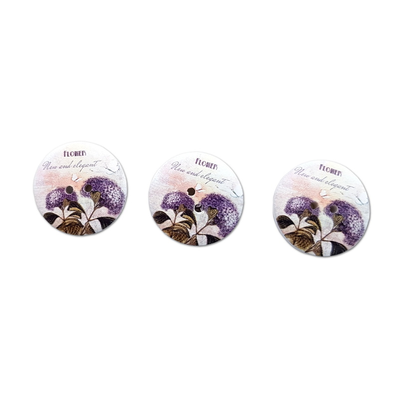 Knoflík nalepovací 2,5cm 3ks fialový květ