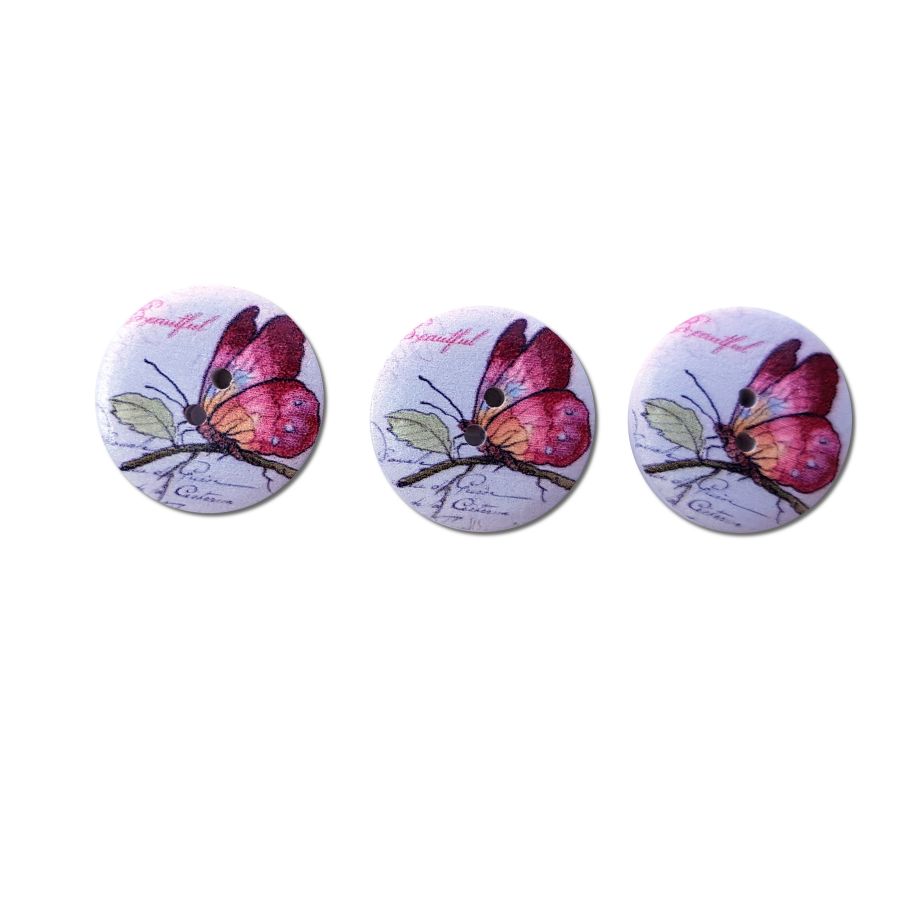 Knoflík nalepovací 2,5cm 3ks motýl velký