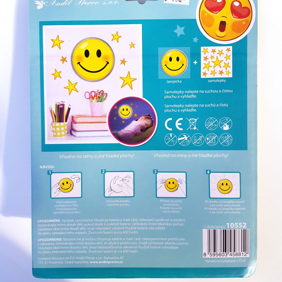 Svítící lampička na zeď-samolepící -smajlík
